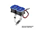 GPM Racing blue aluminium dual motor cooling fan mount with adjustable stainless steel clamp on a white background.