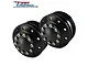 Two black GPM Racing 1/14 scale aluminium front 10-hole RC truck rims with silver hex bolts on a white background.