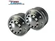 Two silver aluminium 10-hole front rims for 1/14 scale RC trucks, featuring a central hub cap and hex bolt details.