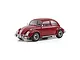 A studio shot of a ruby red Kyosho Mini-Z 1966 Volkswagen Beetle RC car on a white background.