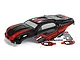 BlackZon 1/16 Slyder ST painted body shell in black and red with an included decal sheet on a white background.