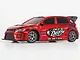 A red BlackZon Myte 1/43 scale RC drift car viewed from the side, featuring King of the Drift decals on the door.