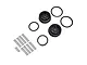 Pro-Line 3.1 inch black beadlock RC rims with matching rings and a set of mounting screws on a white background.
