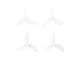 Four clear plastic three-blade propellers for RC drones arranged in a grid against a white background.