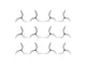 A set of twelve clear grey Gemfan 3-blade propellers arranged in a grid against a white background.