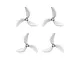 Four clear grey three-blade propellers for FPV drones, arranged in a grid on a white background.