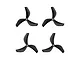 Four black Gemfan 3-blade propellers arranged in a grid on a white background.