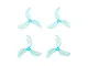 Four light blue, three-blade propellers for RC drones arranged in a grid on a white background.