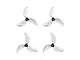 Four 45mm 3-blade drone propellers in clear grey plastic, arranged in a grid on a white background.
