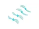 Four blue translucent 2-blade drone propellers arranged diagonally on a white background.