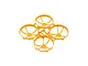 An orange BetaFPV drone frame with four circular propeller guards in a studio setting.