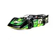 A studio shot of the Losi 22S Dirt Late Model RC car in a black and green livery with the number 17 on the side.