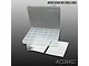 CowRC clear plastic storage box with multiple small compartments, two label sheets, and a mini container with screws.