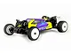 Studio product photo of the Hobby Plus Speck-B 1/24 scale 2WD RC buggy in yellow and purple with white wheels against a white background.