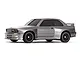 Studio product photo of a grey 1989 BMW M3 RC drift car viewed from a front three-quarter angle against a plain white background.
