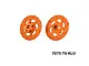 Two orange anodised aluminium brake disc wheel hexes shown from front and rear angles against a plain white background.