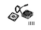 GPM aluminium high-speed cooling fan in black with a decorative fan cover and four screws against a white background.