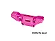 GPM pink aluminium rear shock tower featuring multiple mounting holes and engraved branding against a white background.