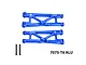 GPM aluminium blue rear lower suspension arms set of two with two mounting pins and 7075-T6 ALU text on a plain white background.