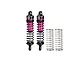GPM aluminium 74mm rear adjustable RC shock absorbers in pink and black with two extra springs against a white background.
