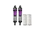 GPM Aluminium 74mm Rear Adjustable Shocks in purple and black, with extra springs on a white background.