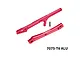 GPM aluminium front and rear chassis brace set in red with mounting hardware and branding text.