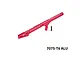 GPM red anodised aluminium rear chassis brace with a mounting screw and text 7075-T6 ALU on a white background.