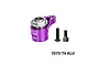 GPM Racing purple aluminium 21T servo horn with servo saver and two screws against a white background.