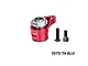 GPM Racing red aluminium 21T servo horn with servo saver and two mounting screws on a white background.