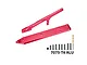 GPM red anodised aluminium rear chassis brace and skid plate set with mounting screws and drill bit.