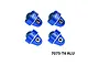 Four blue anodized aluminium shock caps with ball joints, displayed against a clean white background.