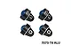 Four black aluminium shock caps with blue inserts and silver metal collars from GPM Racing, displayed on a white background.