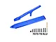 GPM blue anodised aluminium rear chassis brace and skid plate set with mounting hardware and a drill bit.