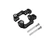 GPM aluminium hub carriers in black with included metal screws and pins, viewed from above on a white background.