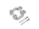 Two grey aluminium hub carriers and two matching metal screws isolated on a clean white background.