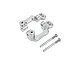 Two silver aluminium RC hub carriers and two steel screws displayed against a clean white background.