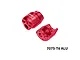 Two red anodised aluminium shock cap protectors with engraved GPM Racing branding against a plain white background.