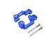 Two blue anodized aluminium hub carriers and two metal screws on a white background.