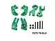 GPM aluminium complete hub set in green anodised finish with bearings, nuts, and screws on a white background.