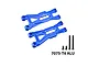 GPM aluminium front lower suspension arms in blue with mounting hardware on a white background.