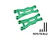 GPM green aluminium front lower suspension arms set with mounting hardware on white background.