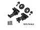 GPM aluminium front and rear upper bulkheads in black with differential gears and mounting screws laid out on a white background.