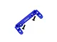 GPM blue anodised aluminium transmission servo mount with two black socket head screws on a plain white background.