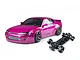Studio product shot of an MST S15RB magenta RC drift car body paired with a separate black chassis on a white background.