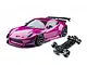 MST GR86RB magenta radio-controlled drift car with body shell on and a separate black RC chassis shown on a white background.