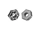 Two grey aluminium claw wheel hexes with 3mm offset against a solid white background.