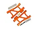 GPM orange anodised aluminium front lower suspension arms with hinge pins, screws, and hardware set on white background.