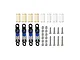 GPM Aluminium 26mm Adjustable Shocks set in blue and black with extra springs, ball ends, and mounting screws.