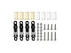 GPM aluminium adjustable shocks set of 4 in black with extra springs, ball ends, and mounting hardware.