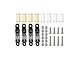 GPM aluminium adjustable shocks set including four dampers, extra springs, mounting screws, and ball ends on a white background.